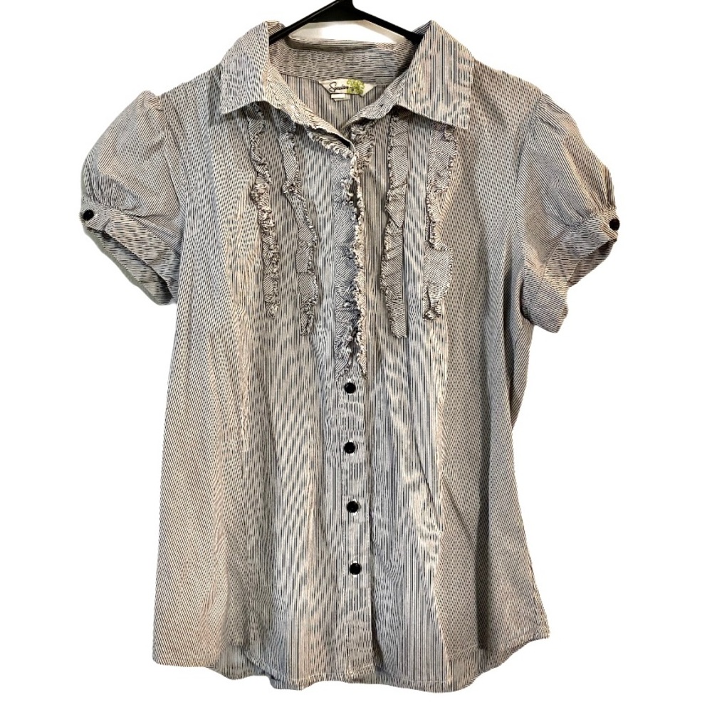Speechless Pinstripe Tuxedo Blouse Short Sleeve